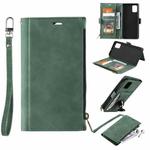 For Samsung Galaxy Note20 Side Zipper Back Card Horizontal Flip PU Leather Case with Card Slots & Wallet & Photo Frame & Lanyard(Green)