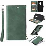 For Samsung Galaxy S9+ Side Zipper Back Card Horizontal Flip PU Leather Case with Card Slots & Wallet & Photo Frame & Lanyard(Green)