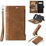 For Samsung Galaxy S10+ Side Zipper Back Card Horizontal Flip PU Leather Case with Card Slots & Wallet & Photo Frame & Lanyard(Brown)