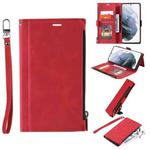 For Samsung Galaxy S20 Ultra Side Zipper Back Card Horizontal Flip PU Leather Case with Card Slots & Wallet & Photo Frame & Lanyard(Red)