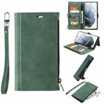 For Samsung Galaxy S20 Ultra Side Zipper Back Card Horizontal Flip PU Leather Case with Card Slots & Wallet & Photo Frame & Lanyard(Green)