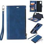 For Samsung Galaxy S20 Side Zipper Back Card Horizontal Flip PU Leather Case with Card Slots & Wallet & Photo Frame & Lanyard(Blue)