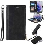 For Samsung Galaxy S21+ 5G Side Zipper Back Card Horizontal Flip PU Leather Case with Card Slots & Wallet & Photo Frame & Lanyard(Black)