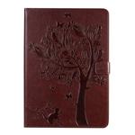 For iPad 10.2 / Pro 10.5 / Air 2019 Pressed Printing Cat and Tree Pattern Horizontal Flip Leather Case with Holder & Card Slots & Wallet(Brown)