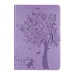 For iPad 10.2 / Pro 10.5 / Air 2019 Pressed Printing Cat and Tree Pattern Horizontal Flip Leather Case with Holder & Card Slots & Wallet(Purple)