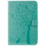 For iPad Mini 2019 & 4 & 3 & 2 & 1 Pressed Printing Cat and Tree Pattern Horizontal Flip Leather Case with Holder & Card Slots & Wallet(Green)