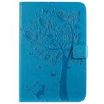 For iPad Mini 2019 & 4 & 3 & 2 & 1 Pressed Printing Cat and Tree Pattern Horizontal Flip Leather Case with Holder & Card Slots & Wallet(Blue)