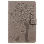 For iPad Mini 2019 & 4 & 3 & 2 & 1 Pressed Printing Cat and Tree Pattern Horizontal Flip Leather Case with Holder & Card Slots & Wallet(Grey)