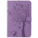 For iPad Mini 2019 & 4 & 3 & 2 & 1 Pressed Printing Cat and Tree Pattern Horizontal Flip Leather Case with Holder & Card Slots & Wallet(Purple)