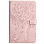 For Galaxy Tab A 8.0 & S Pen (2019) Pressed Printing Cat and Tree Pattern Horizontal Flip Leather Case with Holder & Card Slots & Wallet(Rose Gold)