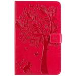 For Galaxy Tab A 8.0 & S Pen (2019) Pressed Printing Cat and Tree Pattern Horizontal Flip Leather Case with Holder & Card Slots & Wallet(Rose Red)