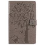 For Galaxy Tab A 8.0 & S Pen (2019) Pressed Printing Cat and Tree Pattern Horizontal Flip Leather Case with Holder & Card Slots & Wallet(Grey)
