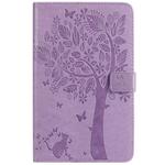 For Galaxy Tab A 8.0 & S Pen (2019) Pressed Printing Cat and Tree Pattern Horizontal Flip Leather Case with Holder & Card Slots & Wallet(Purple)