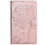 For Galaxy Tab A 8.0 (2019) T295/T290 Pressed Printing Cat and Tree Pattern Horizontal Flip Leather Case with Holder & Card Slots & Wallet(Rose Gold)