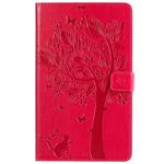 For Galaxy Tab A 8.0 (2019) T295/T290 Pressed Printing Cat and Tree Pattern Horizontal Flip Leather Case with Holder & Card Slots & Wallet(Rose Red)