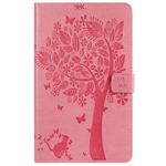 For Galaxy Tab A 8.0 (2019) T295/T290 Pressed Printing Cat and Tree Pattern Horizontal Flip Leather Case with Holder & Card Slots & Wallet(Pink)
