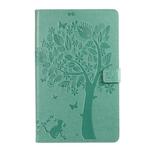 For Galaxy Tab A 10.1 (2019) Pressed Printing Cat and Tree Pattern Horizontal Flip Leather Case with Holder & Card Slots & Wallet(Green)