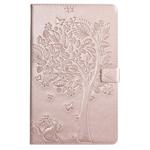 For Galaxy Tab A 10.1 (2019) Pressed Printing Cat and Tree Pattern Horizontal Flip Leather Case with Holder & Card Slots & Wallet(Rose Gold)