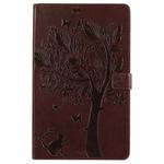 For Galaxy Tab A 10.1 (2019) Pressed Printing Cat and Tree Pattern Horizontal Flip Leather Case with Holder & Card Slots & Wallet(Brown)