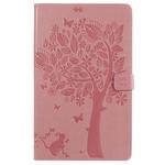 For Galaxy Tab A 10.1 (2019) Pressed Printing Cat and Tree Pattern Horizontal Flip Leather Case with Holder & Card Slots & Wallet(Pink)
