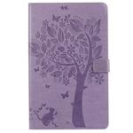 For Galaxy Tab A 10.1 (2019) Pressed Printing Cat and Tree Pattern Horizontal Flip Leather Case with Holder & Card Slots & Wallet(Purple)