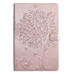 For Galaxy Tab S5e Pressed Printing Cat and Tree Pattern Horizontal Flip Leather Case with Holder & Card Slots & Wallet(Rose Gold)