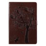 For Galaxy Tab S5e Pressed Printing Cat and Tree Pattern Horizontal Flip Leather Case with Holder & Card Slots & Wallet(Brown)
