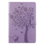 For Galaxy Tab S5e Pressed Printing Cat and Tree Pattern Horizontal Flip Leather Case with Holder & Card Slots & Wallet(Purple)