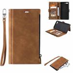 Side Zipper Back Card Horizontal Flip PU Leather Case with Card Slots & Wallet & Photo Frame & Lanyard For iPhone 8 Plus / 7 Plus(Brown)