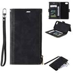 For iPhone SE 2022 / SE 2020 / 8 / 7 Side Zipper Back Card Horizontal Flip PU Leather Case with Card Slots & Wallet & Photo Frame & Lanyard(Black)