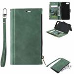 For iPhone SE 2022 / SE 2020 / 8 / 7 Side Zipper Back Card Horizontal Flip PU Leather Case with Card Slots & Wallet & Photo Frame & Lanyard(Green)