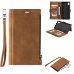 For iPhone XS Max Side Zipper Back Card Horizontal Flip PU Leather Case with Card Slots & Wallet & Photo Frame & Lanyard(Brown)