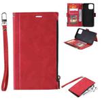 For iPhone 12 Pro Max Side Zipper Back Card Horizontal Flip PU Leather Case with Card Slots & Wallet & Photo Frame & Lanyard(Red)