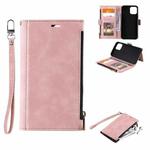 For iPhone 12 Pro Max Side Zipper Back Card Horizontal Flip PU Leather Case with Card Slots & Wallet & Photo Frame & Lanyard(Pink)