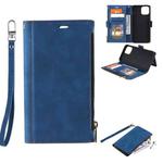 For iPhone 11 Pro Side Zipper Back Card Horizontal Flip PU Leather Case with Card Slots & Wallet & Photo Frame & Lanyard (Blue)