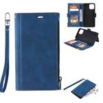 For iPhone 13 mini Side Zipper Back Card Horizontal Flip PU Leather Case with Card Slots & Wallet & Photo Frame & Lanyard (Blue)