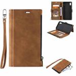 For iPhone X / XS Side Zipper Back Card Horizontal Flip PU Leather Case with Card Slots & Wallet & Photo Frame & Lanyard(Brown)