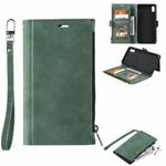 For iPhone X / XS Side Zipper Back Card Horizontal Flip PU Leather Case with Card Slots & Wallet & Photo Frame & Lanyard(Green)