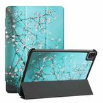 Silk Texture Colored Drawing Pattern Horizontal Flip Magnetic PU Leather Tablet Case with Three-folding Holder & Sleep / Wake-up Function For iPad Pro 11 (2018/2020/2021)(Plum Blossom)
