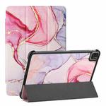 Silk Texture Colored Drawing Pattern Horizontal Flip Magnetic PU Leather Tablet Case with Three-folding Holder & Sleep / Wake-up Function For iPad Pro 11 (2018/2020/2021)(Pink Marble)