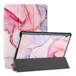 For Huawei MediaPad T5 Silk Texture Colored Drawing Pattern Horizontal Flip Magnetic PU Leather Case with Three-folding Holder (Pink Marble)