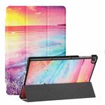 For Huawei MatePad T 10s Silk Texture Colored Drawing Pattern Horizontal Flip Magnetic PU Leather Case with Three-folding Holder (Seaside)