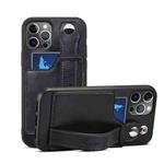 For iPhone 13 Pro Max TPU + PU Leather Shockproof Protective Case with Card Slots and Hand Strap (Black)