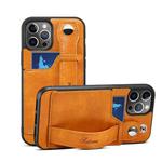 For iPhone 13 Pro Max TPU + PU Leather Shockproof Protective Case with Card Slots and Hand Strap (Yellow)