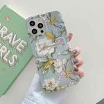 For iPhone 11 Pro Max IMD Pattern TPU Case with Card Slot (Green Background Flowers)