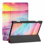 For Lenovo Tab M10 Silk Texture Colored Drawing Pattern Horizontal Flip Magnetic PU Leather Case with Three-folding Holder (Seaside)