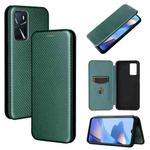 For OPPO A16 Carbon Fiber Texture Horizontal Flip TPU + PC + PU Leather Case with Card Slot(Green)