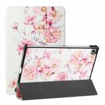 For Samsung Galaxy Tab S6 Lite(SM-P610/T615) Silk Texture Colored Drawing Pattern Horizontal Flip Magnetic PU Leather Case with Three-folding Holder & Sleep / Wake-up Function(Camellia)