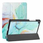 For Samsung Galaxy Tab A 8.0(2019)/T290/T295/T297 Silk Texture Colored Drawing Pattern Horizontal Flip Magnetic PU Leather Case with Three-folding Holder (Green Marble)