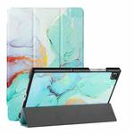 For Samsung Galaxy Tab A7(2020) / T500 / T505 Silk Texture Colored Drawing Pattern Horizontal Flip Magnetic PU Leather Case with Three-folding Holder & Sleep / Wake-up Function(Green Marble)